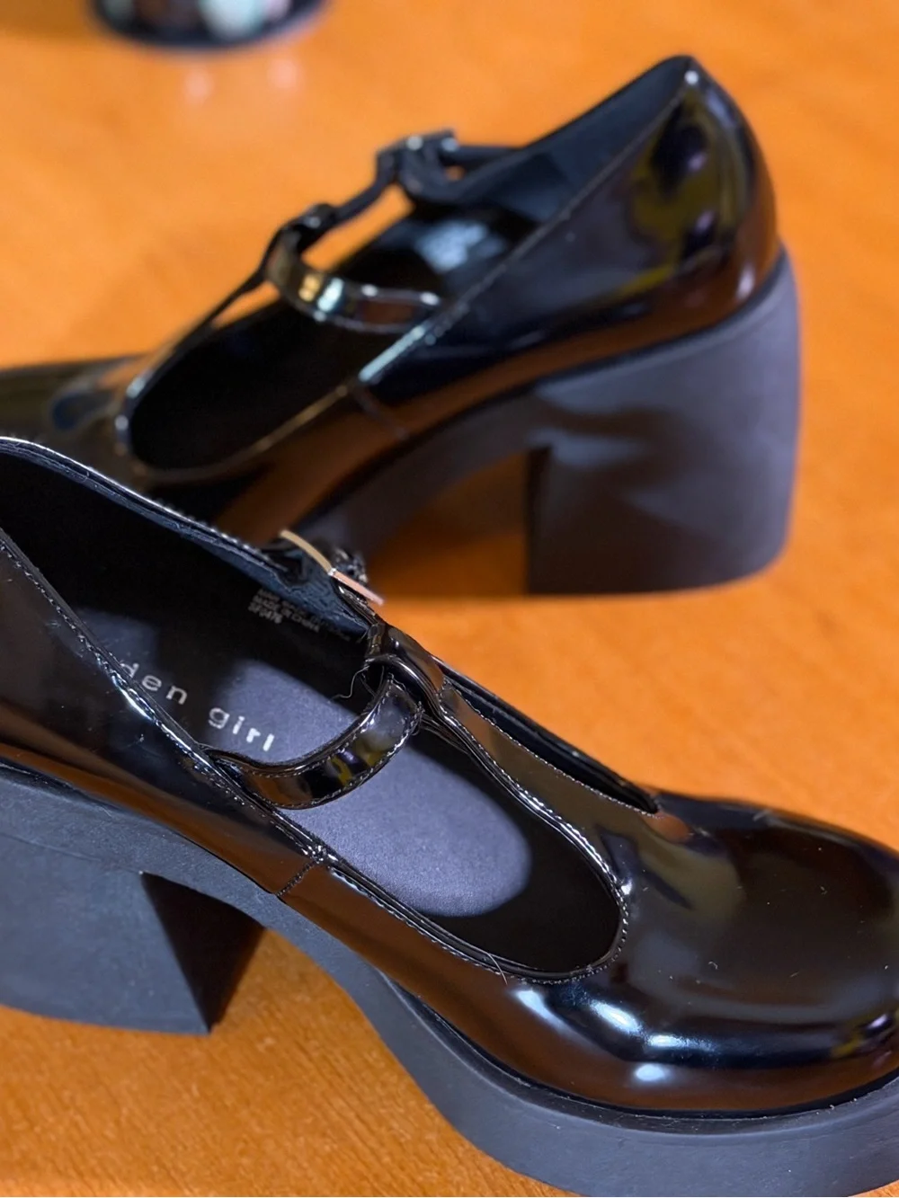 Madden Girl Black Patent T‑Strap Platform Mary Jane Heels